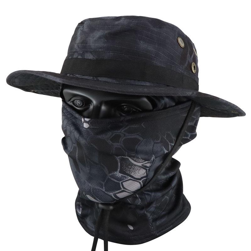 Men's Camouflage Bucket Hat Set: Multifunctional, Breathable, Sun-Protective Fishing Hat with Round Brim.