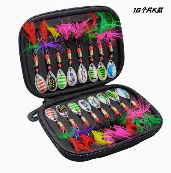Rotating Spinner Lure Set, 16Pcs 3.5g Metal Spoon Baits with Tackle Box for Trout and Bass