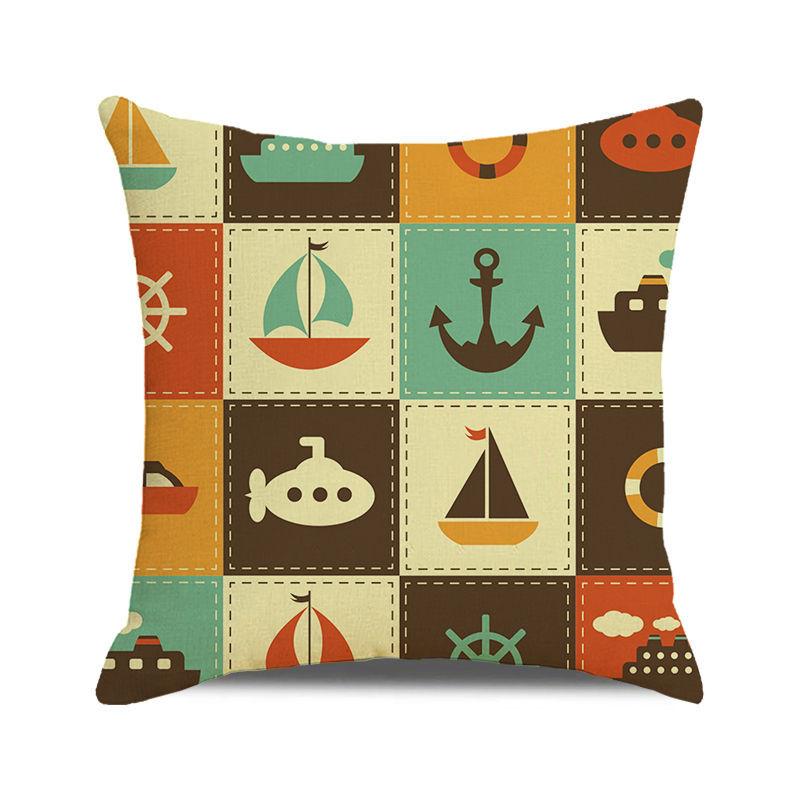 Watercolor Maritime-themed Logo Digital Printing Short Plush Pillow Covers for Car Sofa Office Cushion Cover Home Goods