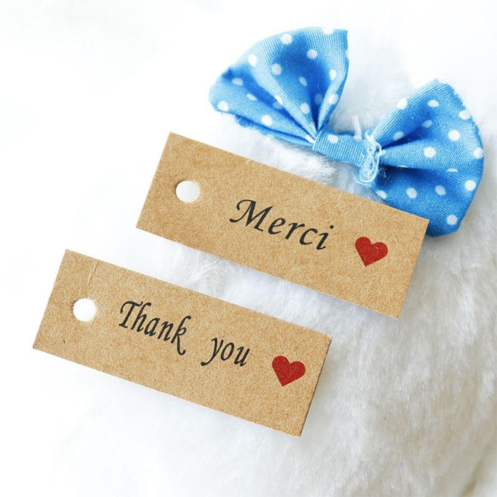 Ornament Enclose 10M Strings Handmade With Love “Merci” Labels Kraft Paper Thank You Hanging Tags