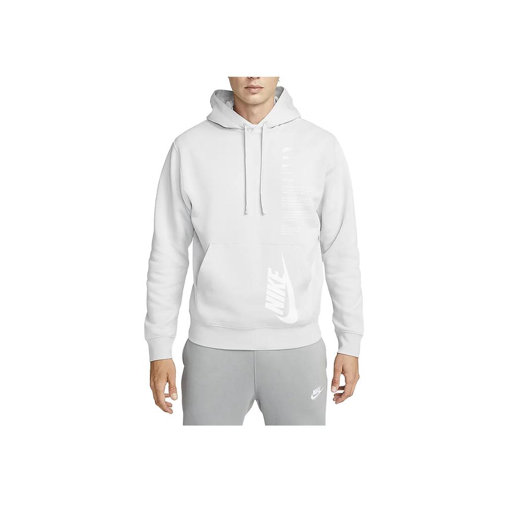 Nike Club Fleece+ Kangaroo Pocket Logo Print Hoodie Pullover Long Sleeve Sweatshirt Men Tops Mist-Grey DQ5153-097