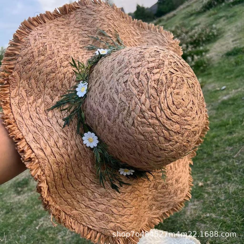 French Small Daisy Large Brim Breathable Straw Hat Women's Summer Seaside Vacation Woven Hat Raffia Sun Hat Tide