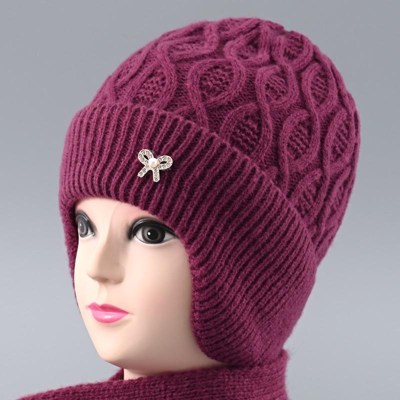Autumn and winter old lady warm wool hat winter hat children's outdoor cold-proof fleece ear protector knitted hat