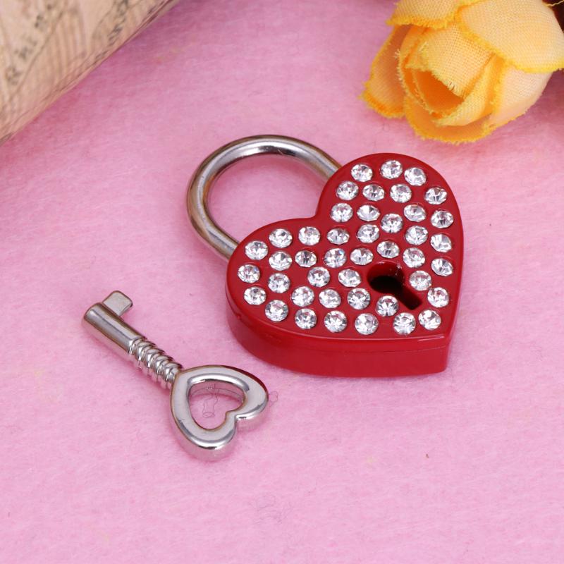 Mini Heart Archaize Padlocks With for Key Metal for Wish Lock Jewelry Box Diamonds Decorative Padlock for Lovers, Girls,