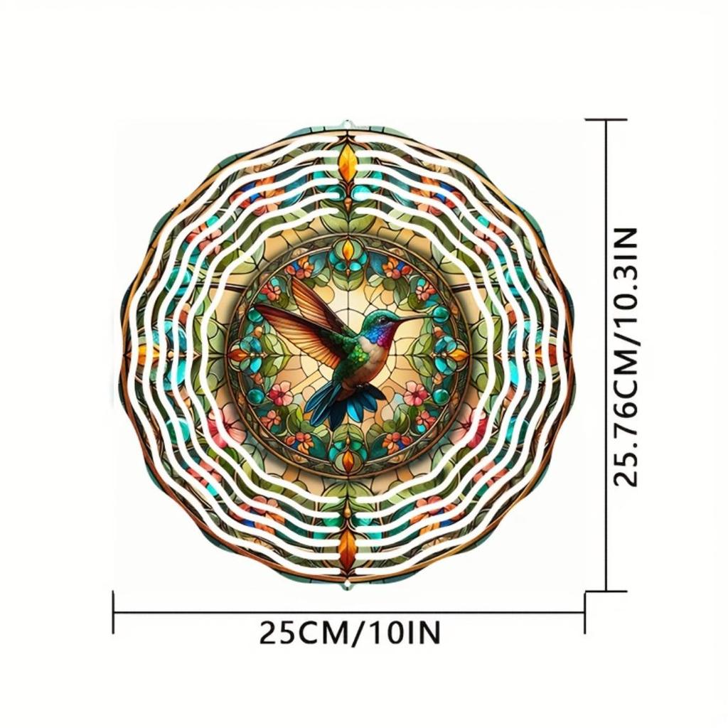 Vibrant 10-Inch Hummingbird Wind Spinner – 3D Kinetic Metal Hanging Ornament with 360° Rotation, Colorful Floral & Butterfly Design for Garden