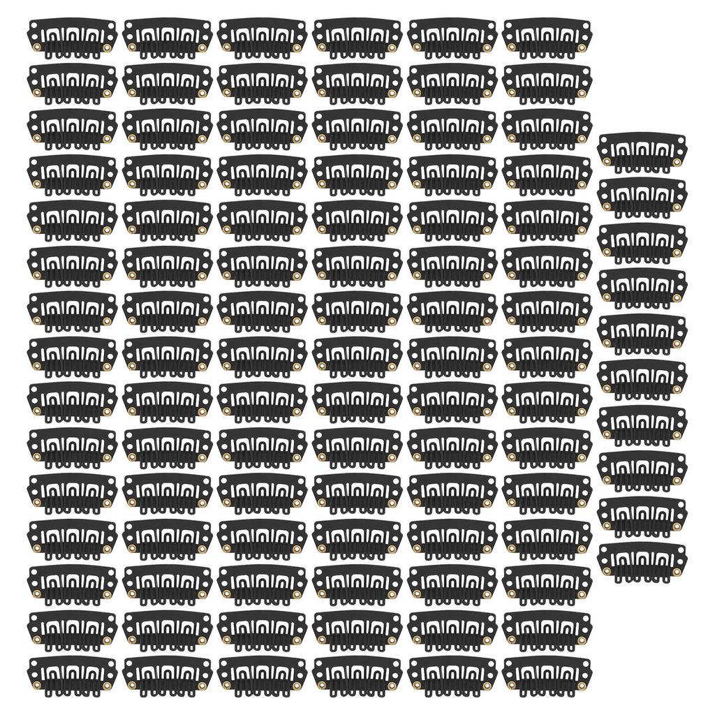 100 Pezzi Clip a Scatto Nera a Forma di U per Estensioni dei Capelli Sicura 6 Denti Clip per Parrucche e Toupet per Fai da Te