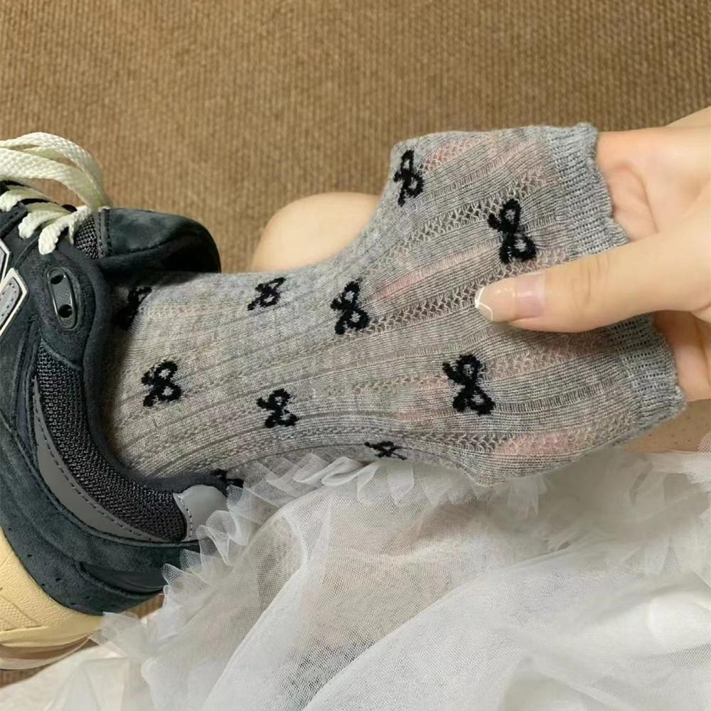 Sweet Romantic Bow Floral Lolita Lace Socks - Summer Cotton Mesh, Breathable Pattern