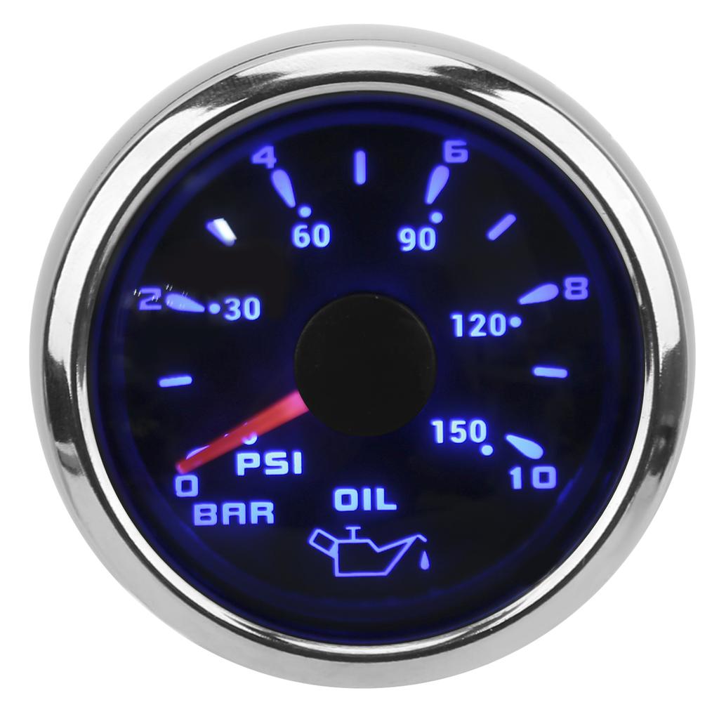 Oil Pressure Gauge Pointer 52mm 2.0in 10‑184 Ohm Colourful Backlight Adjustable Universal for Cars BoatsBlack