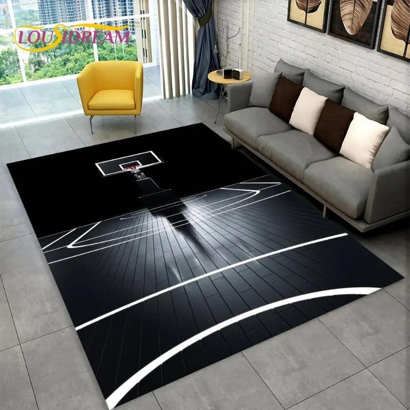 3D Basketball Cour Cartoon Area Rug Large Carpet Rug for Living Room Bedroom Sofa Playroom Doormat Decor Kids Non-slip Floor Mat