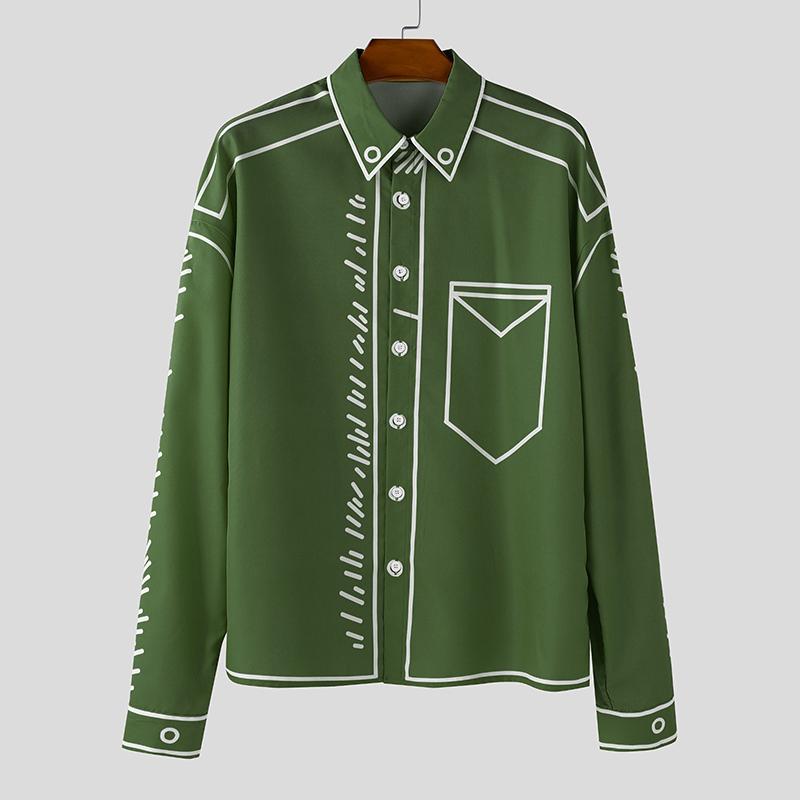 

INCERUN Oversized Men Casual Long Sleeve Stitching Buttons Up Shirts Tops 5XL зелёный