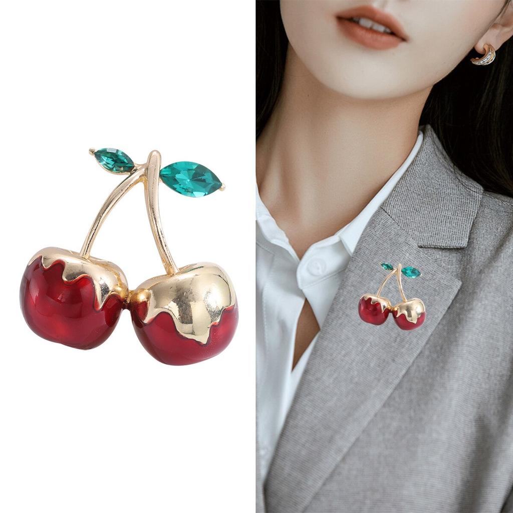 Blucome Broșe email cireșe crem pentru femei unisex fructe petrecere de vară birou broșă ace cadouri