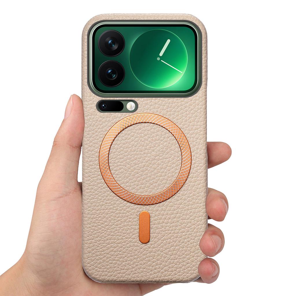 Business Lychee Grain Leather Magnetic Phone Case for Xiaomi 17 Pro 15 Pro Max 15 Ultra Wireless Charging Shockproof Slim Cover