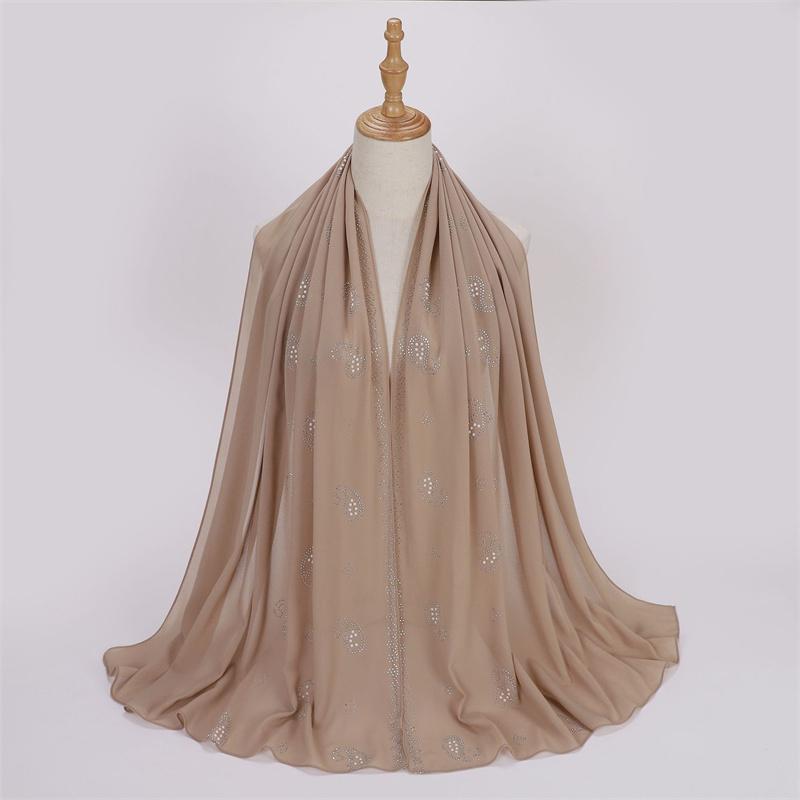 Muslim Bubble Chiffon Instant Hijab Shawls Rhinestone Paisley Floral Diamond Scarfs and Wraps Beach Summer Islamic Ramadan Snood