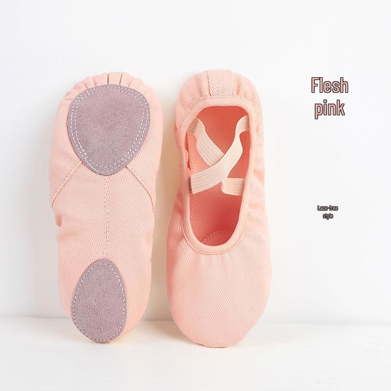 Kinderballett Katzenpfotenschuhe: Elastisch, Weiche Sohle, Schnürloses Canvas-Übungsschuhwerk