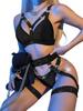 Lilosy Sexy Chain Strappy Garter Belt Women Lingerie Set Rave Outfits
