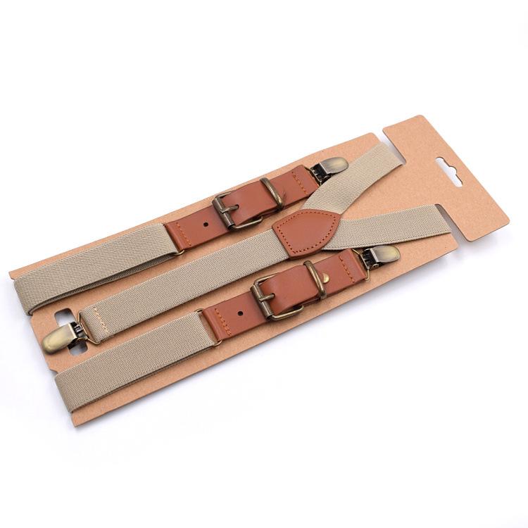 Jill Cool Solid Color Y-Shaped Leather Suspenders, 3-Clip, Adult, 2.5 cm