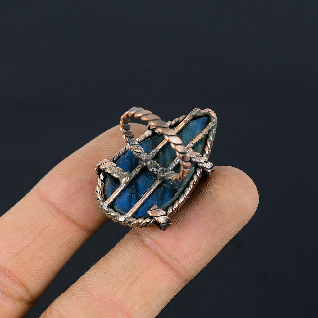 Labradorite Gemstone Copper Wire Wrapped Handmade Jewelry Ring For Wedding Gift All Size