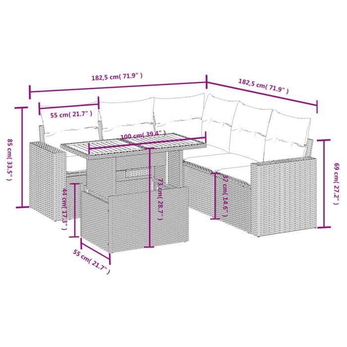 VidaXL Salon de Jardin avec Coussins 6 pcs, Canapés de Terrasse, Ensemble de Meubles de Patio, Mobilier d'Extérieur, Gris 3271312