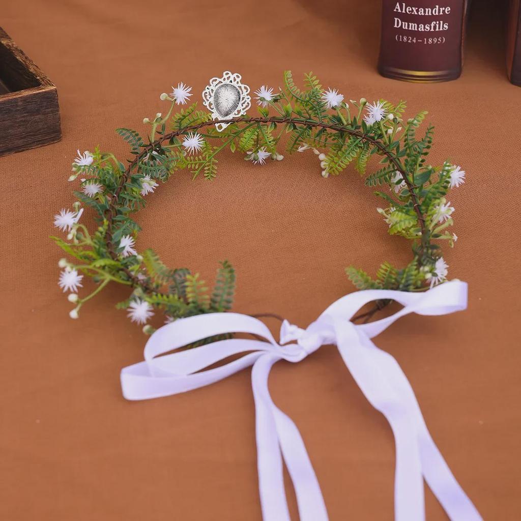 Zielony liść bambusa i złoty liść retro opaska na głowę z nakryciem głowy inspirowanym elfkami