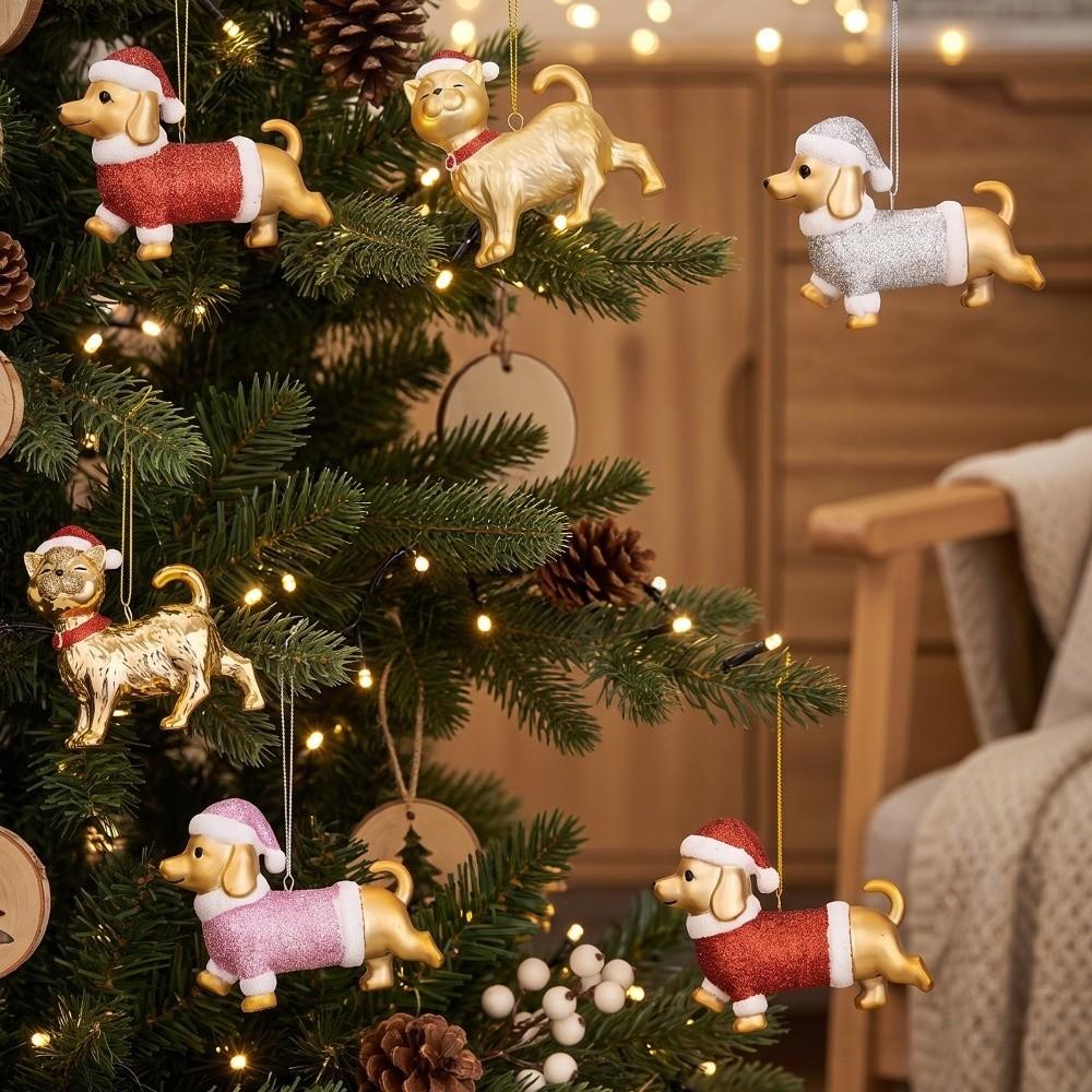 Plastic Christmas Cat Dog Pendant Kitten Christmas Hanging Cute Xmas Ornaments Bedroom