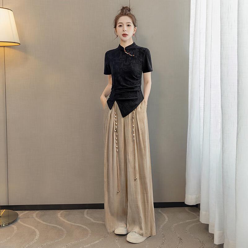 Women's Retro Chinese Style Jacquard Stand Collar T-Shirt