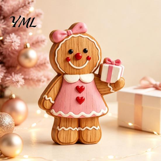 Wooden Gingerbread Man Ornaments Christmas Ornament, Hand Painted Vintage Tabletop Decorative Wood Craft Figurine, Rustic Holiday Decor for