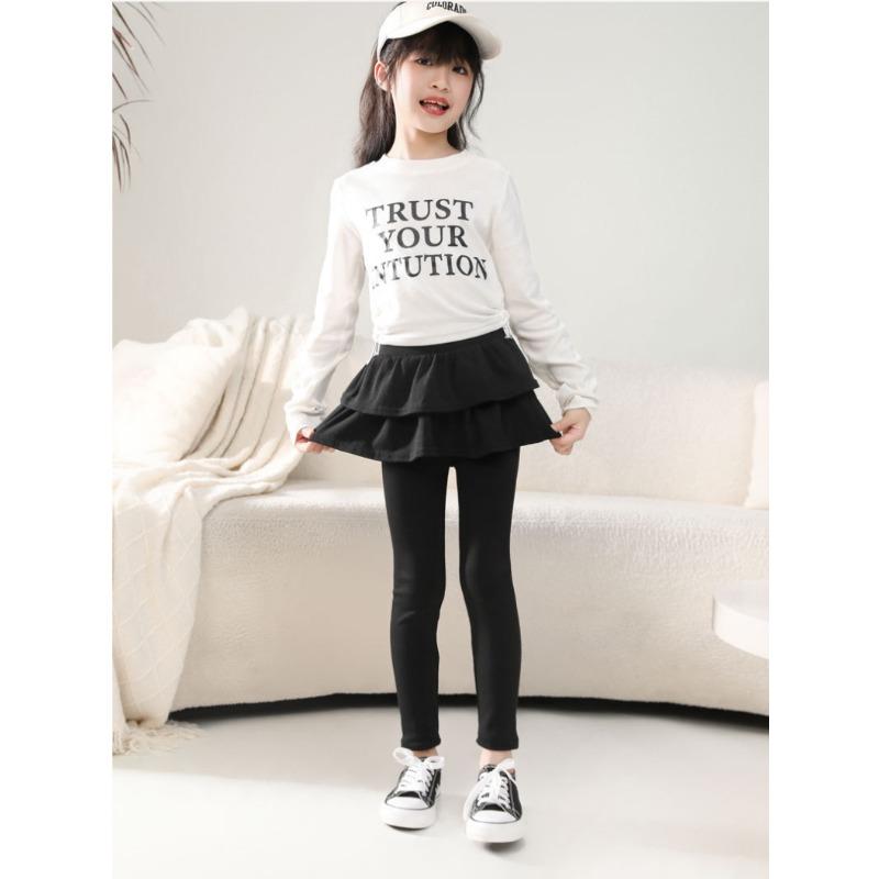Leggings para Meninas Estilos Primavera e Outono Calça-saia Infantil Falsa de Duas Peças Usar Calça Saia Elástica para Meninas para Usar ao Ar Livre