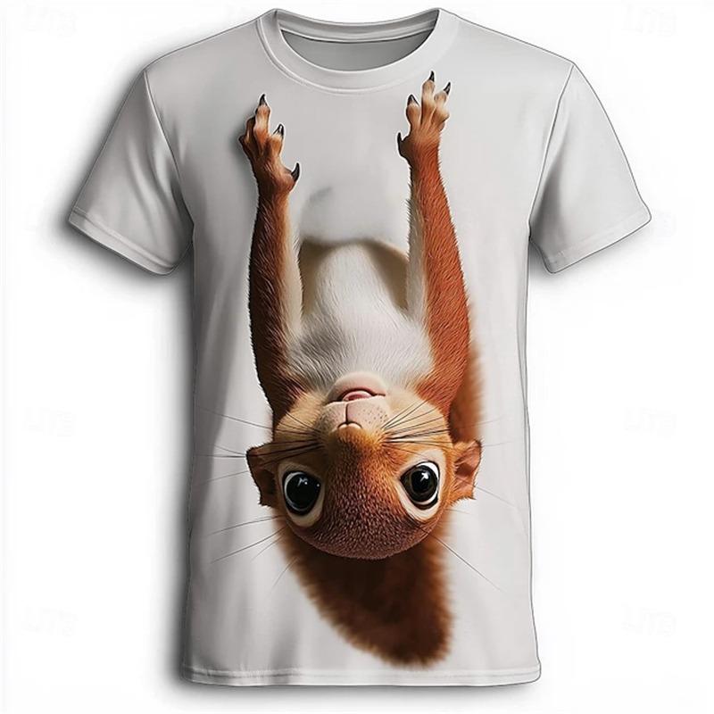 Men’s fun cat-themed short-sleeve T-shirt, 3D printed design, street style, loose fit