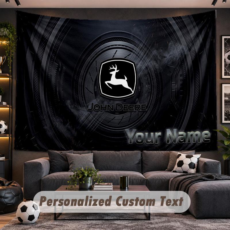 Wall Hanging Tapestry Custom NameJohn Deere Pattern Personalized Printed Fabric Wall Decor