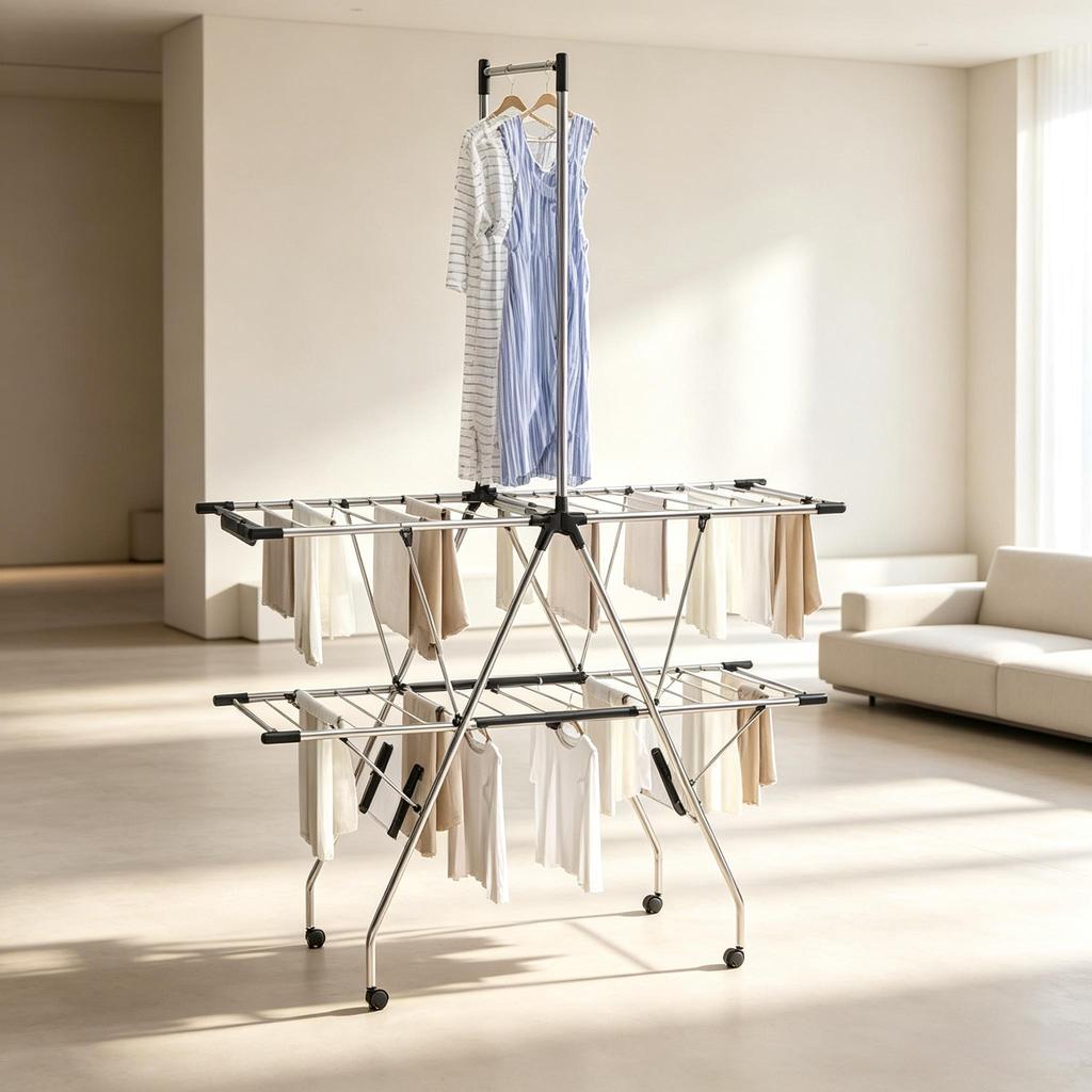 Foldable Clothes Drying Rack with Wheels, Mobile Drying Stand, Versatile Drying Rack, Generous Laundry Tower