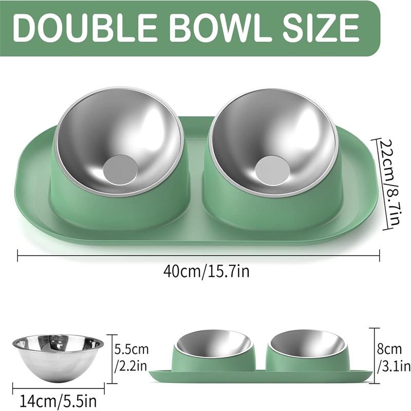 Základní sada misek na jídlo a vodu pro psy a kočky, 2 vyjímatelné nerezové krmné misky s protiskluzovým plastovým stojanem odolným proti úniku