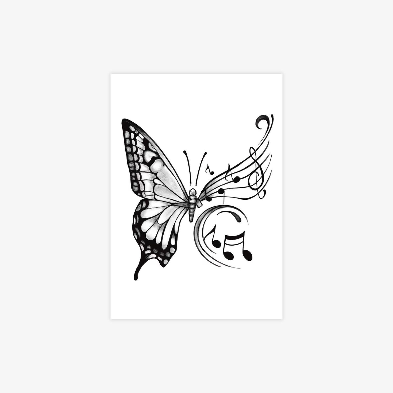 Tattoo Stickers Are High-End, Small, Fresh, Simple And Beautiful, Music Notes, Butterfly Tattoo Stickers 7*10