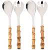 2/4pcs Bamboo Handle Dinnerware Set Salad Fork Spoon Cutlery Set Mirror Stainless Steel Flatware Western Home Kitchen Tableware