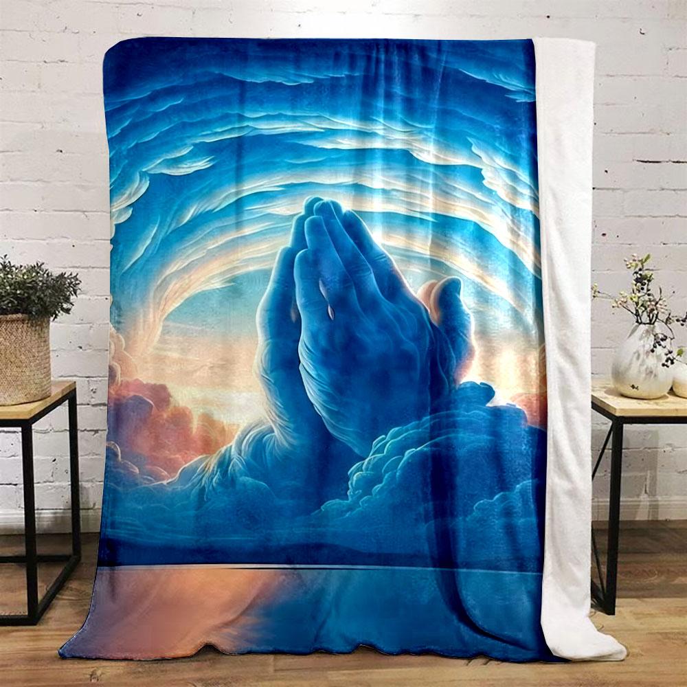 Praying Hands Cloudy Sky Blanket  Printed Blanket for Living Room Bed Couch Lunch Break Soft Cozy Blanket for Friend's Festival Gift
