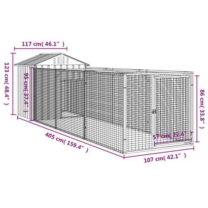 VidaXL Dog Niche with Light Grey Roof Galvanized Steel, Dog Cage, Dog Shelter, Animal House, Cages 3189064