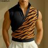 INCERUN Summer Men V Neck Sleeveless Stitching Striped Print Casual Tank Tops 