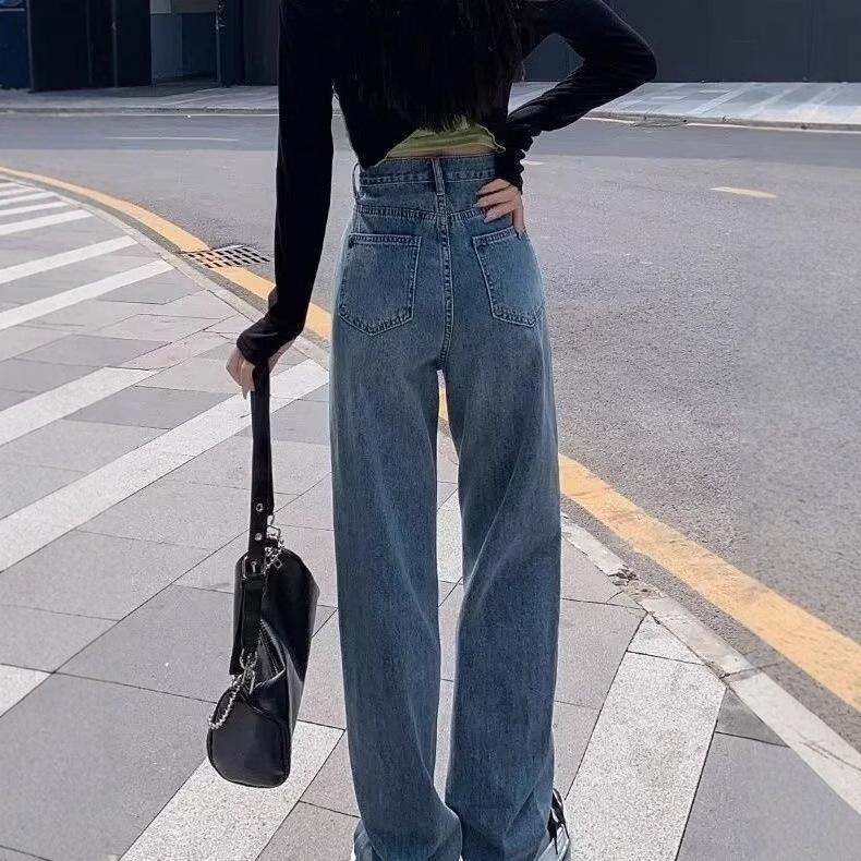 Women's High Waist Straight Slim Wide-Leg Jeans for Spring and Winter 2024