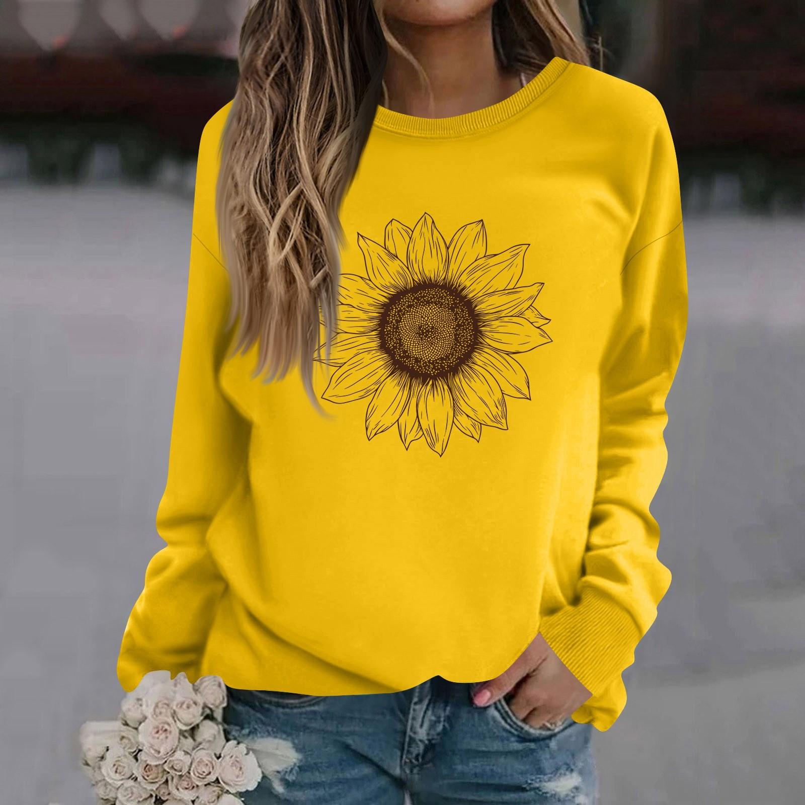 

Женская модная повседневная толстовка с длинным рукавом и круглым вырезом с принтом XL жёлтый