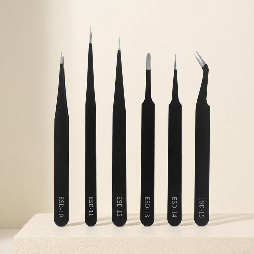 

6Pcs Anti-static Stainless Steel Precision Tweezers Curved Straight Repair Tools for Electronics Craft Industrial Tools 6pcs