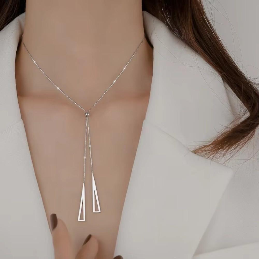 Exquisite Triangle Pendant Necklace Adjustable Tassels Necklace Geometric Sweater Chain  Daily Wear