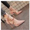 2025 summer European and American suede pointed toe crossed anklet strap high heels women's banquet nightclub sexy thin heel women's sandals