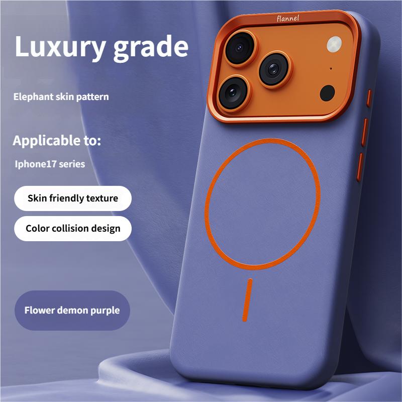 High-End Elephant Leather Texture Magnetic Phone Case for IPhone 17 Pro Max Air for Magsafe Wireless Charging Full Protect Cover