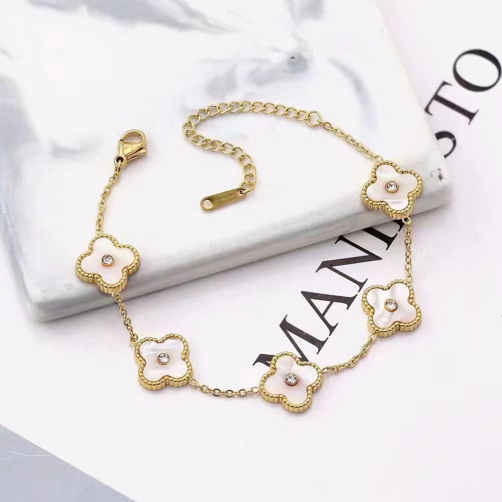 Bracciale Quadrifoglio Monofacciale Fortunato Madreperla Acciaio Titanio Bracciale alla Moda Gioiello da Mano di Alta Gamma Non Sbiadisce
