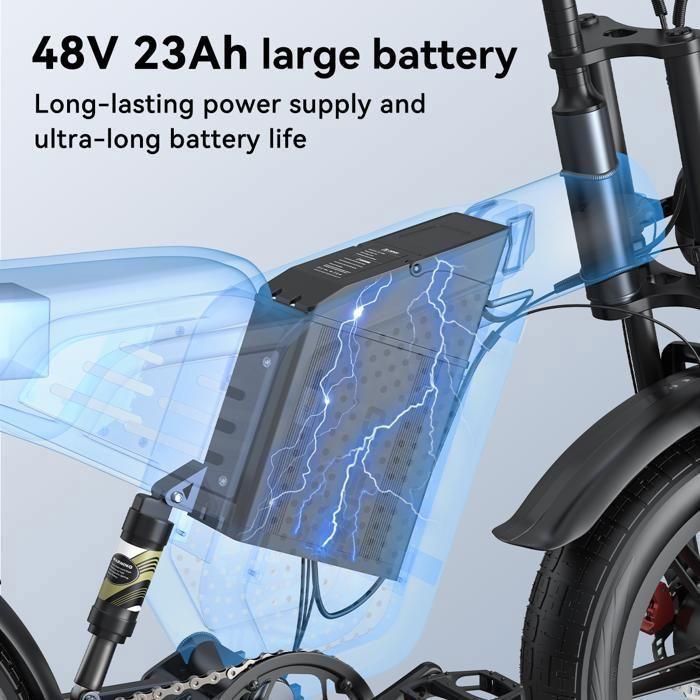 Vélo électrique - JANSNO - X60G - 20 pouces - Moteur 1500W - Batterie 48V 23Ah - 55KM autonomie - Vitesse Max 56km/h