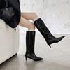 Fashion 2025 Autumn Women Boots Split Leather Women Shoes Pointed Toe Thin Heel Slip-on Knee High Boots Western Modern Ladies Boots