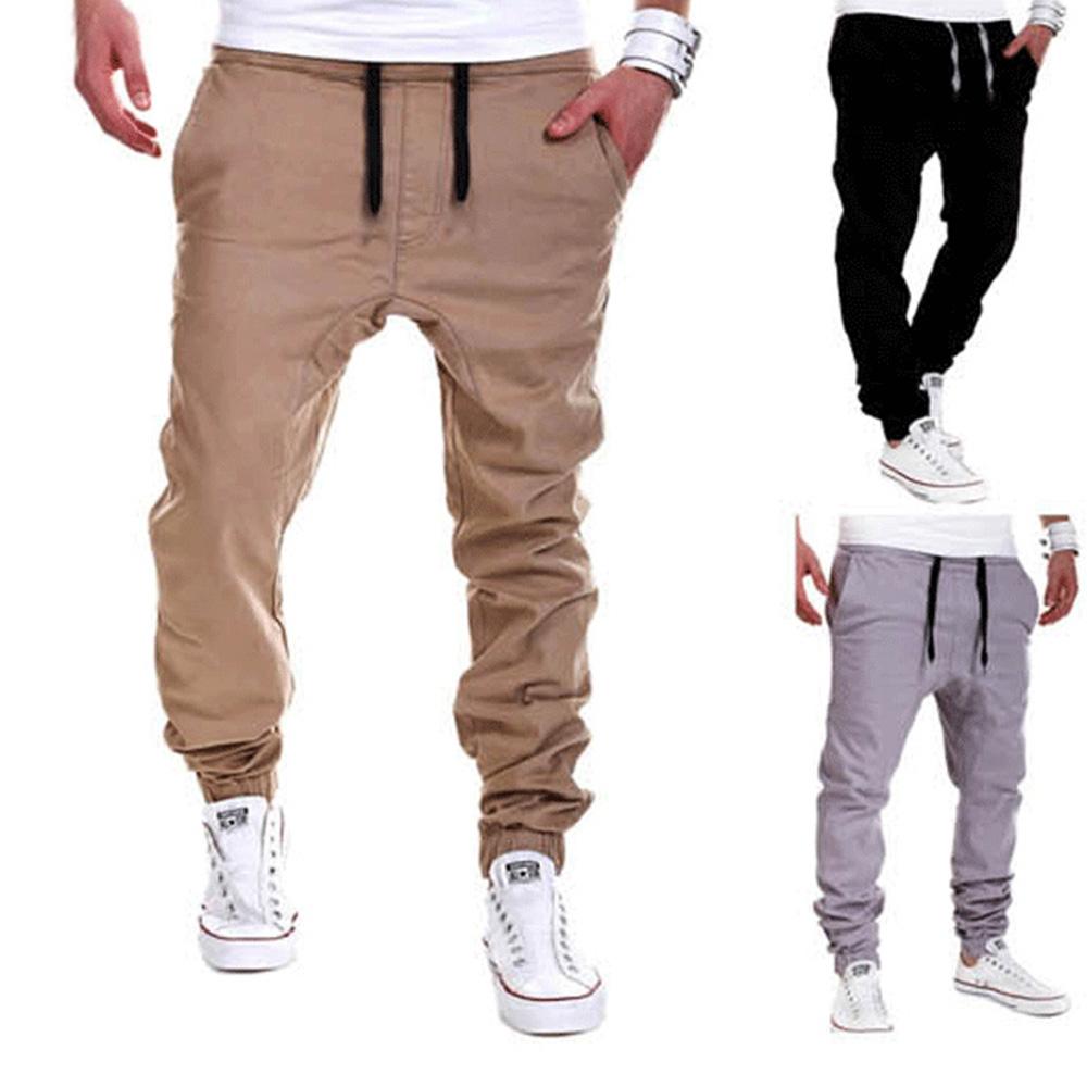Pantalon de survêtement pour hommes, couleur unie, avec cordon de serrage, taille élastique, sport décontracté, entraînement, Fitness, ample, survêtement