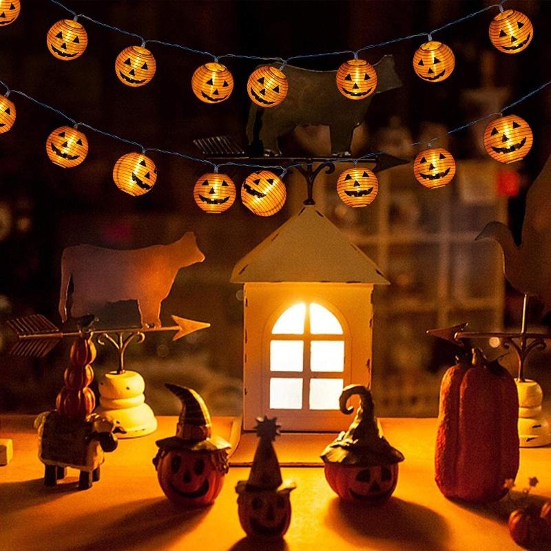 Luci a stringa di zucche di Halloween 3D Lanterne di Halloween per feste Casa Decorazione fai da te Luce bianca calda Luce a batteria