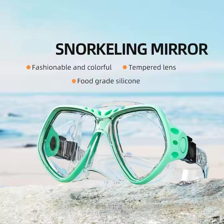 Fashionable and Colorful Snorkeling Mirror Mask Food Grade Silicone Diving Mask  Tempered DoubleLens Diving Goggles for Adults