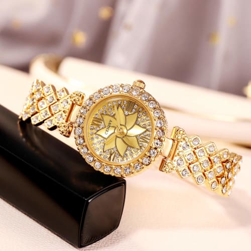 RORIOS Women's Sparkling Bracelet Quartz Watch, Fashionable, Water Resistant, Made In Japan, Floral Diamond Dial, Diamond-Inspired Steel Band, Cute an