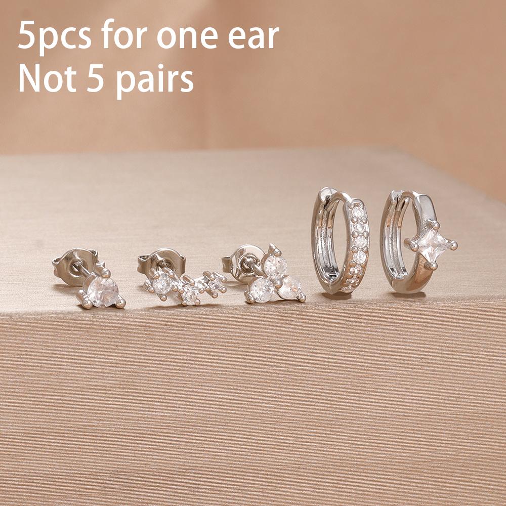 5PCS Stainless Steel Star Moon Minimal Hoop Earrings Set Small Helix Tragus Cartilage Huggie Piercing Earring Women's Jewelry